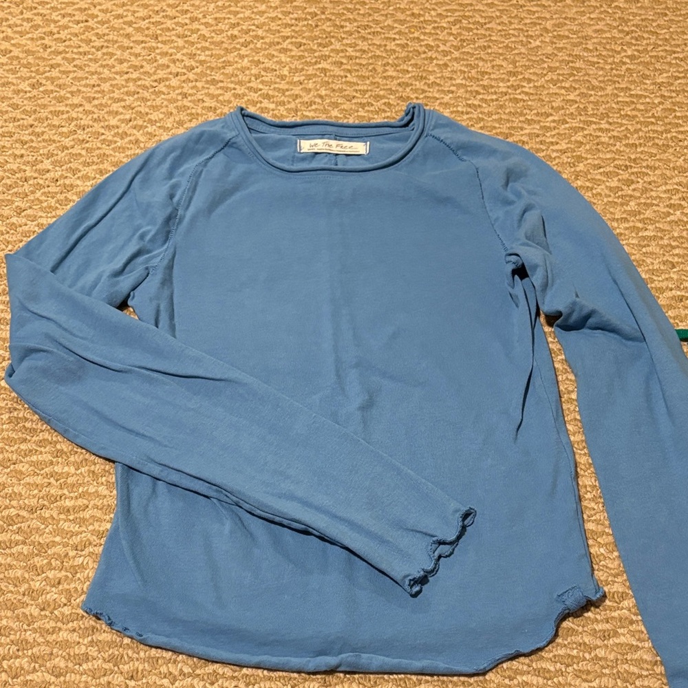 We The Free Blue Long Sleeve Tee curly edge worn twice